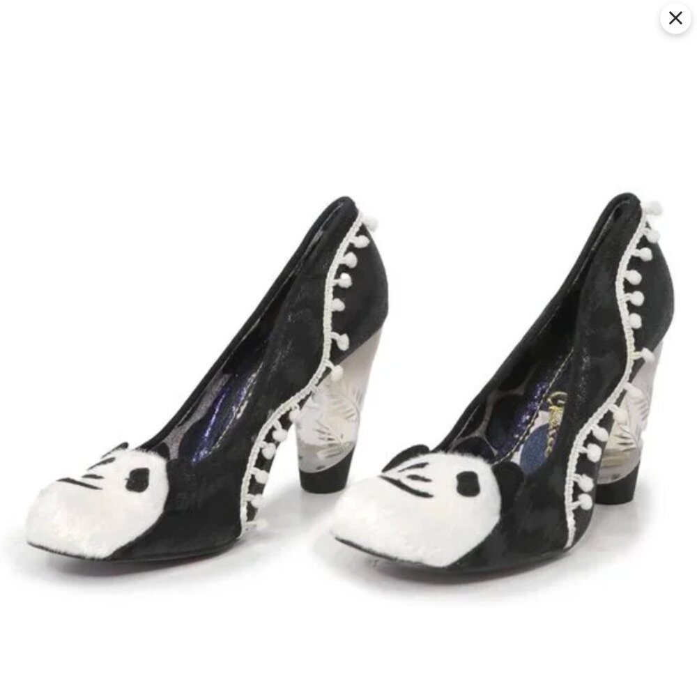 Irregular Choice Cougar Cubs Metallic Leather Pumps Lucite Heel Black White Shoe - Picture 12 of 16